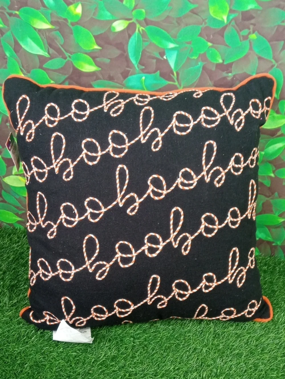 👻 Black Halloween 'Boo' Script Pillow with Orange Piping